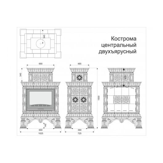 Печь камин КимрПечь Кострома Центральный Двухъярусный Белый, изображение 4